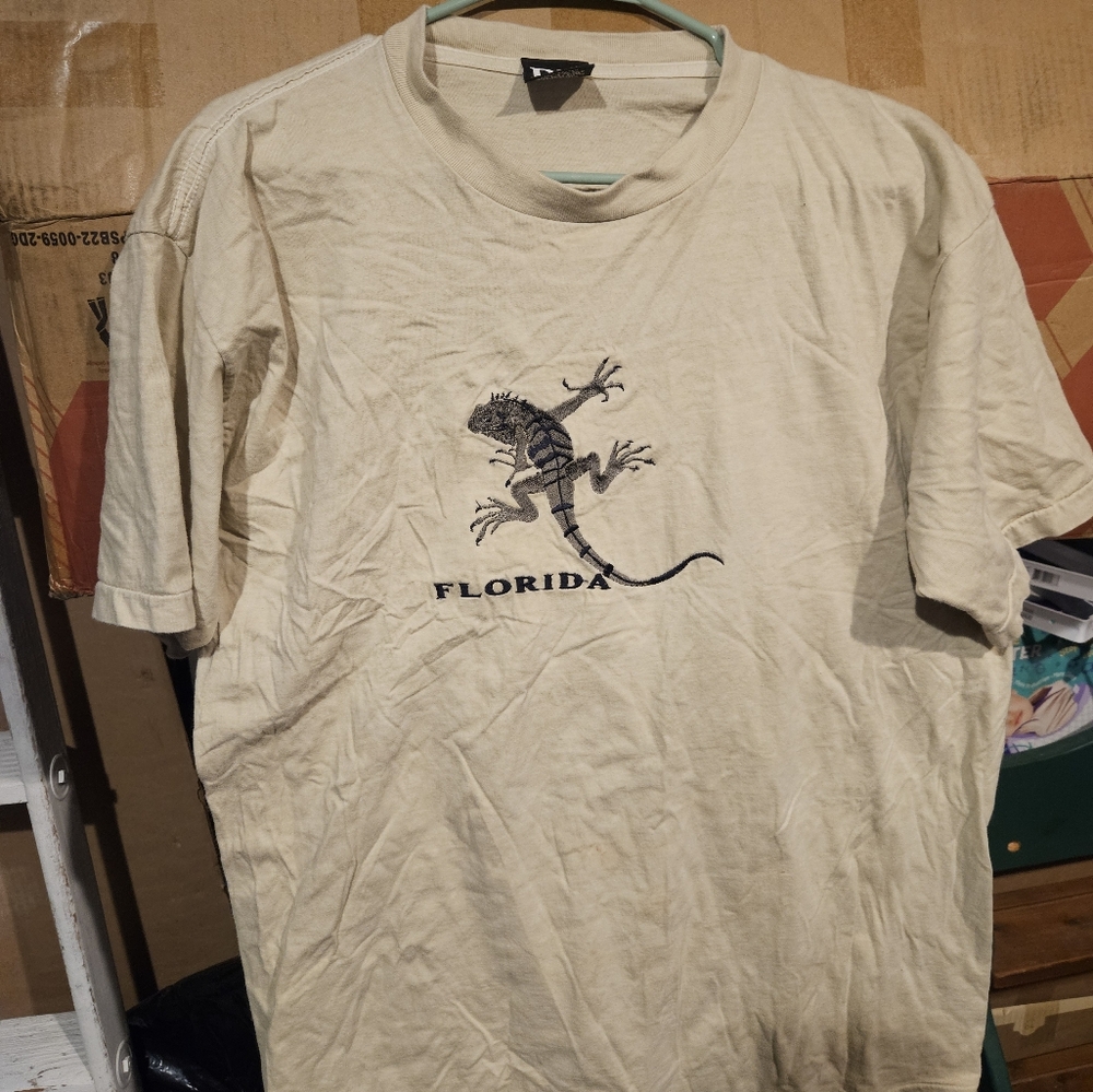 Dk Mens Vintage Florida With Lizard Tshirt Size Xl Beige